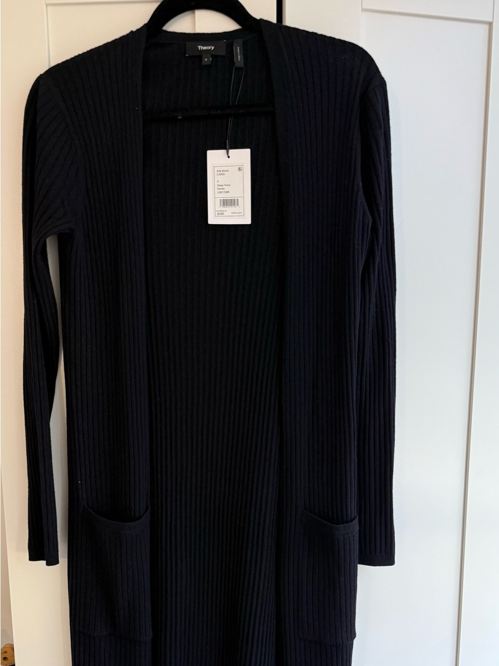 Theory Deep Navy Ribbed Maxi Cardigan